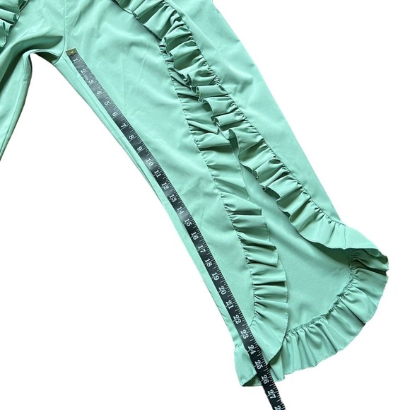 Double Slit Hem Ruffle Trim Wide Leg Pants Sz Small Green Sage Mint Open Tulip S - Picture 8 of 8